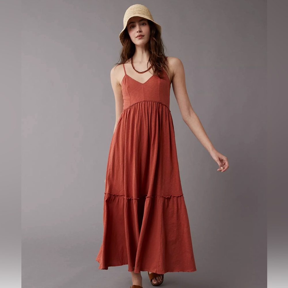 AE V-Neck Knit Midi Dress size L  Color Terracotta